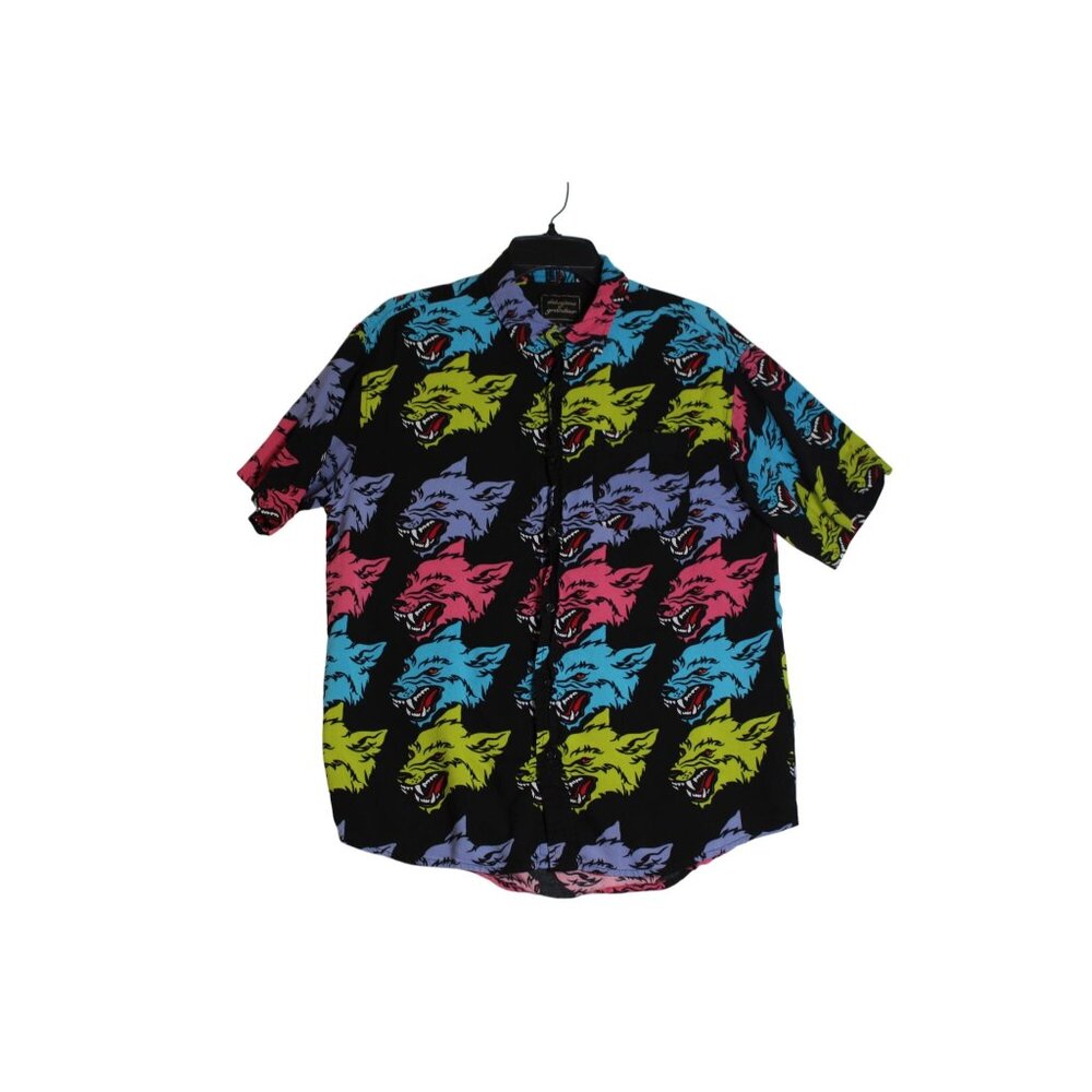 Delusions Of Grandeur Men’s Colorful Wolfs AOP Print Button Up Shirt Size Medium